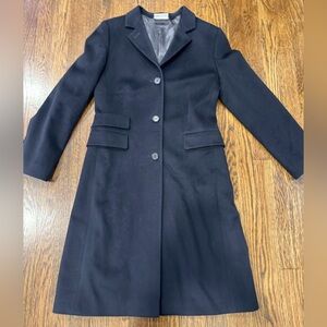 Akris Punto Black Wool Long Coat US Minimalist Full Length Overcoat Size 6